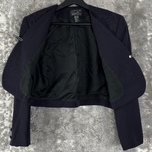 VINTAGE Suzelle Size 4 Embroidered Wool Butterfly Open Front Blazer Jacket - Picture 3 of 8